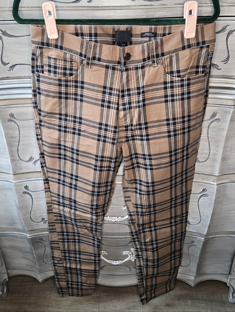 H&M Tan and Black Plaid Skinny Fit Pants